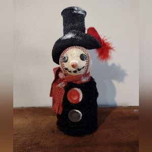 Snowman decoration,❄️☃️artist made from vintage materials ❄️☃️ 11.5" OOAK ⚾